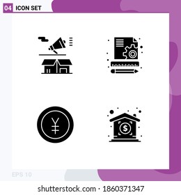Pictogram Set of 4 Simple Solid Glyphs of marketing; finance; box; management; yen Editable Vector Design Elements