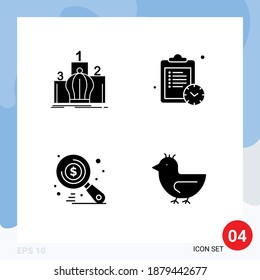 Pictogram Set of 4 Simple Solid Glyphs of crown; market; monarchy; time; seo Editable Vector Design Elements