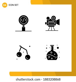 Pictogram Set of 4 Simple Solid Glyphs of code; food; programming; film camera; fruit Editable Vector Design Elements