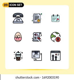 Pictogram Set of 9 Simple Filled line Flat Colors of heart; eat; data; spring; egg Editable Vector Design Elements 