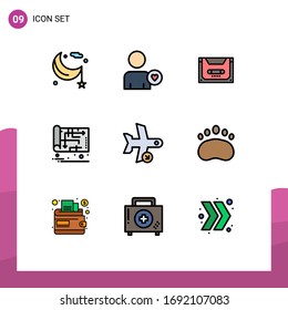 Pictogram Set of 9 Simple Filled line Flat Colors of plan; house; analog; home; deck Editable Vector Design Elements