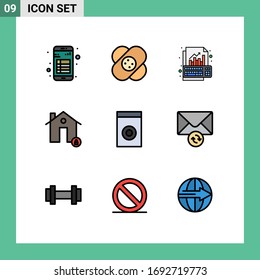 Pictogram Set of 9 Simple Filledline Flat Colors of lock; estate; wound; buildings; growth Editable Vector Design Elements