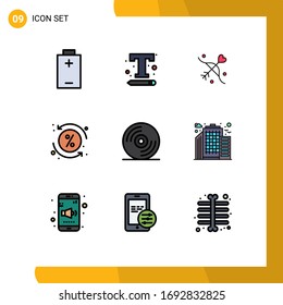 Pictogram Set of 9 Simple Filledline Flat Colors of media; transaction; archery; percent; costs Editable Vector Design Elements