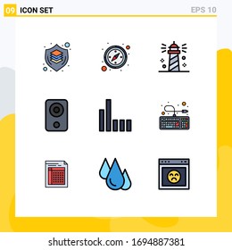 Pictogram Set of 9 Simple Filledline Flat Colors of speaker; gadget; beach; devices; water Editable Vector Design Elements