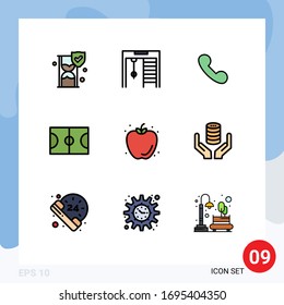 Pictogram Set of 9 Simple Filledline Flat Colors of summer; fruit; mobile; food; field Editable Vector Design Elements