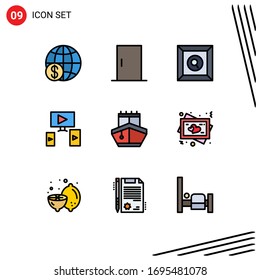 Pictogram Set of 9 Simple Filledline Flat Colors of transportation; sail; home appliances; design; computer Editable Vector Design Elements