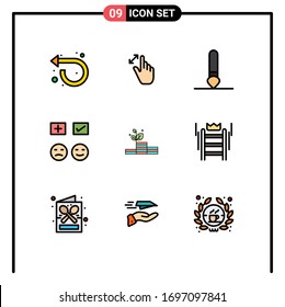 Pictogram Set of 9 Simple Filledline Flat Colors of grow; tick; touch; sad; emojis Editable Vector Design Elements