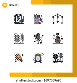 Pictogram Set of 9 Simple Filledline Flat Colors of media; supply; smoking; tower; electricity Editable Vector Design Elements
