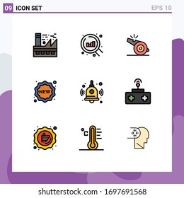 Pictogram Set of 9 Simple Filledline Flat Colors of education; shopping; coach; new; badge Editable Vector Design Elements