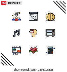 Pictogram Set of 9 Simple Filledline Flat Colors of mobile; basic; website; app; pumpkin Editable Vector Design Elements