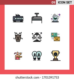 Pictogram Set of 9 Simple Filledline Flat Colors of science; chemistry; coffee; reindeer; arctic Editable Vector Design Elements