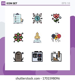 Pictogram Set of 9 Simple Filledline Flat Colors of muslim; design; crowdselling; pattern; rose Editable Vector Design Elements