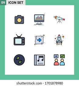 Pictogram Set of 9 Simple Filledline Flat Colors of arrow; tv; stats; television; view Editable Vector Design Elements