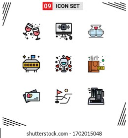 Pictogram Set of 9 Simple Filledline Flat Colors of date; space; internet; astronomy; heart Editable Vector Design Elements