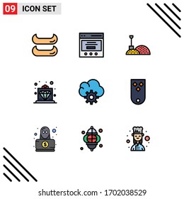 Pictogram Set of 9 Simple Filledline Flat Colors of insignia; data; tools; control; service Editable Vector Design Elements