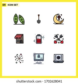 Pictogram Set of 9 Simple Filledline Flat Colors of online; building; repair; eid; decoration Editable Vector Design Elements