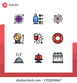 Juego de pictogramas de 9 colores planos planos simples de la bolsa; educación; profesional; campana; elementos de diseño de vectores editables por naturaleza