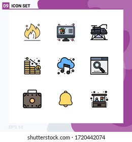Pictogram Set of 9 Simple Filledline Flat Colors of audio; loss; list; decrease; platform Editable Vector Design Elements