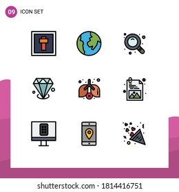 Pictogram Set of 9 Simple Filledline Flat Colors of web design; waste; find; pollution; jewelry Editable Vector Design Elements