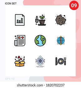 Pictogram Set of 9 Simple Filledline Flat Colors of focus; globe; eat; earth; medical Editable Vector Design Elements