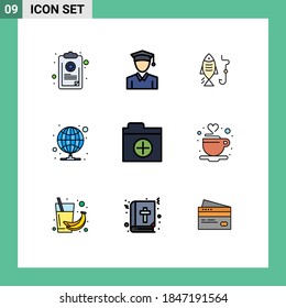 Pictogram Set of 9 Simple Filledline Flat Colors of folder; server; fishing; proxy; hosting Editable Vector Design Elements