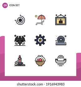 Pictogram Set of 9 Simple Filledline Flat Colors of human; night; birthday; halloween; bat Editable Vector Design Elements