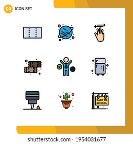 Piktogramm-Set aus 9 einfachen, flachen Farben elektronischer Form; Idee; links; Unternehmen; Editierbare Vectordesign-Elemente für Lebensmittel