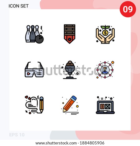 Pictogram Set of 9 Simple Filledline Flat Colors of glasses; computing; stripes; computer; funding Editable Vector Design Elements