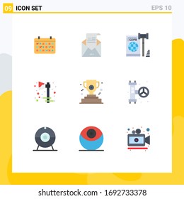Conjunto de pictogramas de 9 colores planos simples de Halloween; hacha; invitación; seguridad; elementos de diseño de vectores editables de gdpr