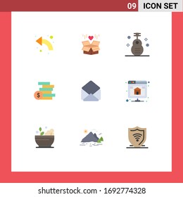 Pictogram Set of 9 Simple Flat Colors of money; cash; surprize; coins money; instrument Editable Vector Design Elements
