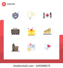 Juego de pictogramas de 9 colores planos simples del día; tanque; alivio; ferrocarril; elementos de diseño de vectores editables de Canadá