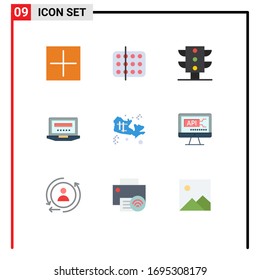 Pictogram Set of 9 Simple Flat Colors of location; education; sample; hardware; laptop Editable Vector Design Elements