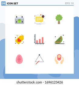 Pictogram Set of 9 Simple Flat Colors of heart; favorite; not; black; nature Editable Vector Design Elements