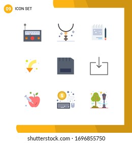 Pictogram Set of 9 Simple Flat Colors of left; arrows; necklace; arrow; list Editable Vector Design Elements