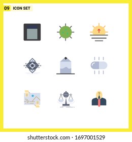 Conjunto de pictogramas de 9 colores planos sencillos de crema; signo; naturaleza; carretera; elementos de diseño de vectores editables de tráfico