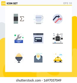 Pictogram Set of 9 Simple Flat Colors of web; internet; data; wrench; engineer Editable Vector Design Elements