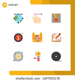 Pictogram Set of 9 Simple Flat Colors of map; details; award; info; trophy Editable Vector Design Elements