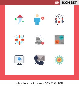 Pictogram Set of 9 Simple Flat Colors of nature; stones; hobbies; support; help Editable Vector Design Elements