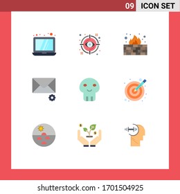 Pictogram Set of 9 Simple Flat Colors of dangerous; biochemistry; antivirus; preferences; mail Editable Vector Design Elements
