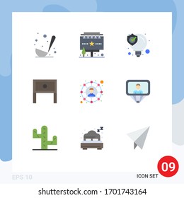 Pictogram Set of 9 Simple Flat Colors of connections; interior; idea; household; end Editable Vector Design Elements