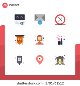Piktogramm-Set aus 9 einfachen Flachfarben; Schädel; Nahaufnahme; beängstigend; Vektorillustration-Design-Elemente für Flaggen