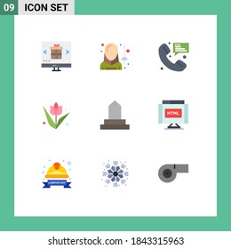 Pictogram Set of 9 Simple Flat Colors of flower; decoration; man; messaging; message Editable Vector Design Elements
