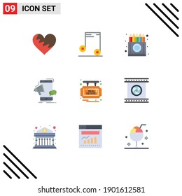 Pictogram Set of 9 Simple Flat Colors of promotion; mobile; box; marketing; pencil Editable Vector Design Elements