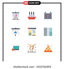Pictogram Set of 9 Simple Flat Colors of seo; marketing; vessel; finance; car Editable Vector Design Elements
