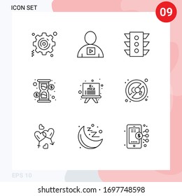 Pictogram Set of 9 Simple Outlines of board; loading; light; hour; rule Editable Vector Design Elements