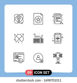 Pictogram Set of 9 Simple Outlines of hardware; computer; blog; lab; chemistry Editable Vector Design Elements