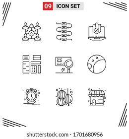 Pictogram Set of 9 Simple Outlines of native; content; computer; advertising; protection Editable Vector Design Elements