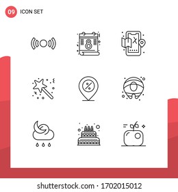 Pictogram Set of 9 Simple Outlines of ecommerce; surprise; mobile; star; magic Editable Vector Design Elements