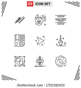 Piktogramm-Satz von 9 einfachen Seitenlinien; Daten; Konstruktion, Lesezeichen; Gruppendekoration Bearbeitbare Design-Elemente für Vektorillustrationen