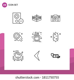 Piktogramm-Set aus 9 einfachen Italienischen Linien; Backen; Aktenkoffer; Reisen; Bearbeitbare Vektordesign-Elemente des Portfolios